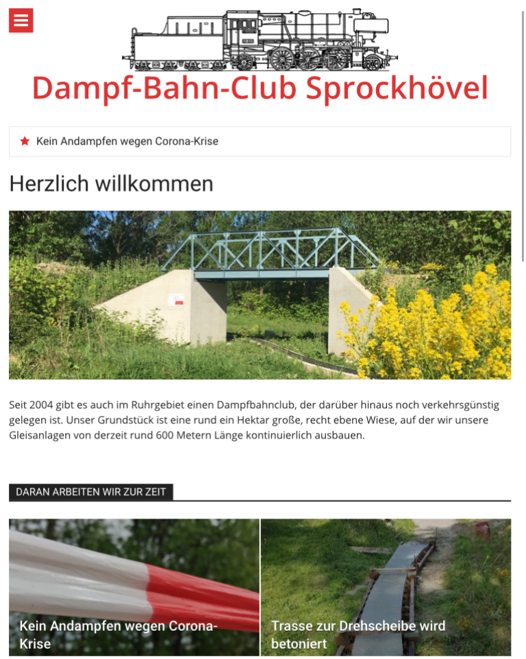 Screenshot der DBC-Homepage auf einem Tablet